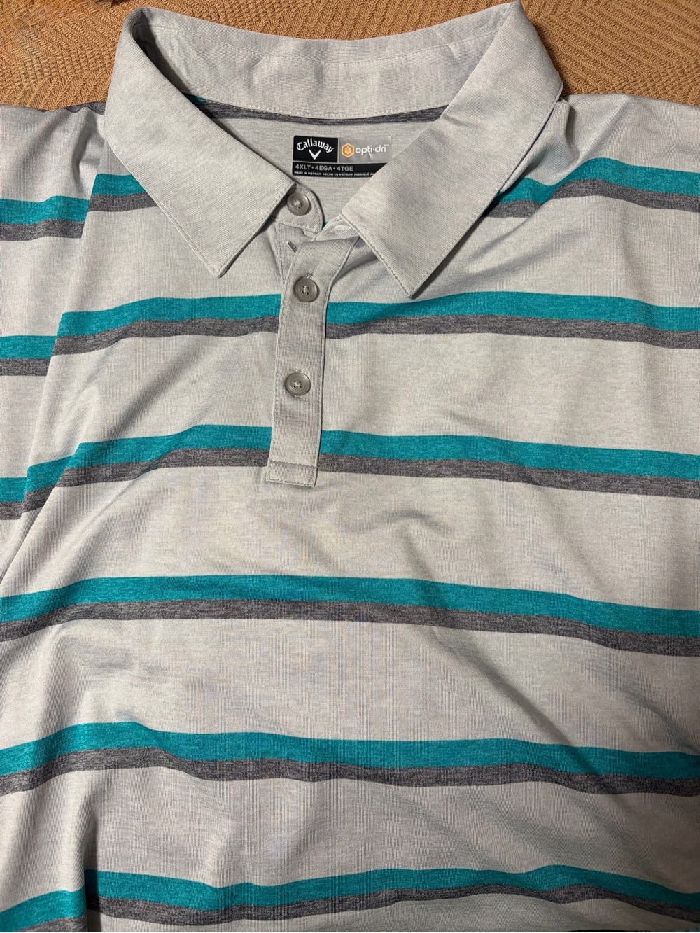 Callaway Light Gray Polo with Teal & Charcoal Stripes